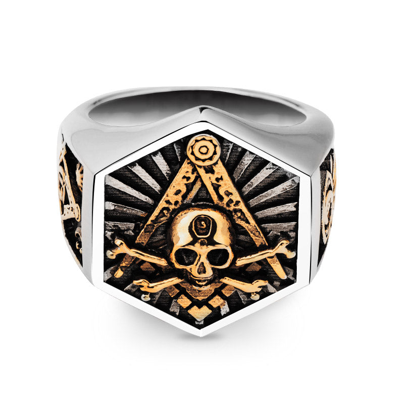 Stainless steel Masonic Hexagon Skull Ring