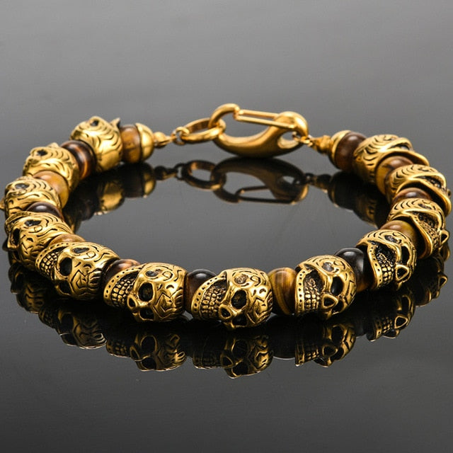 Vintage Stainless Steel 8mm Natural Stone Skull Bracelet. Badass bracelet for men. Cool gift for cool man. Badass gift for bikers. Badass jewelry. Badass biker skull jewelry. Badass skulll accessories. Badass gift for badass. Badass skull accessories. Badass skull jewelry. Christmas gift for badass. Christmas gift for bikers. Christmas gifts for tattoo artists.