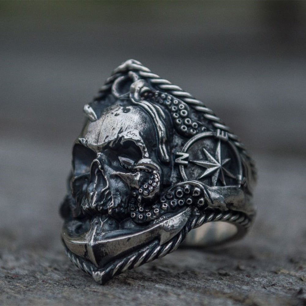 Stainless Steel Anchor Octopus Skull Biker Rings. Badass bracelet for men. Cool gift for cool man. Badass gift for bikers. Badass jewelry. Badass biker skull jewelry. Badass skulll accessories. Badass gift for badass. Badass skull accessories. Badass skull jewelry. Christmas gift for badass. Christmas gift for bikers. Christmas gifts for tattoo artists.