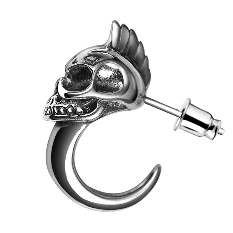 Cool 925 Sterling Silver Skull Stud Men Earrings