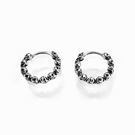 925 Sterling Silver Hinged Hoop Skulls Earrings