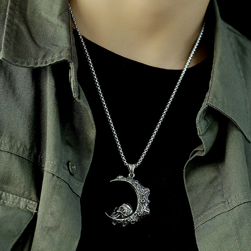 Skull in the Moon Pendant Necklace