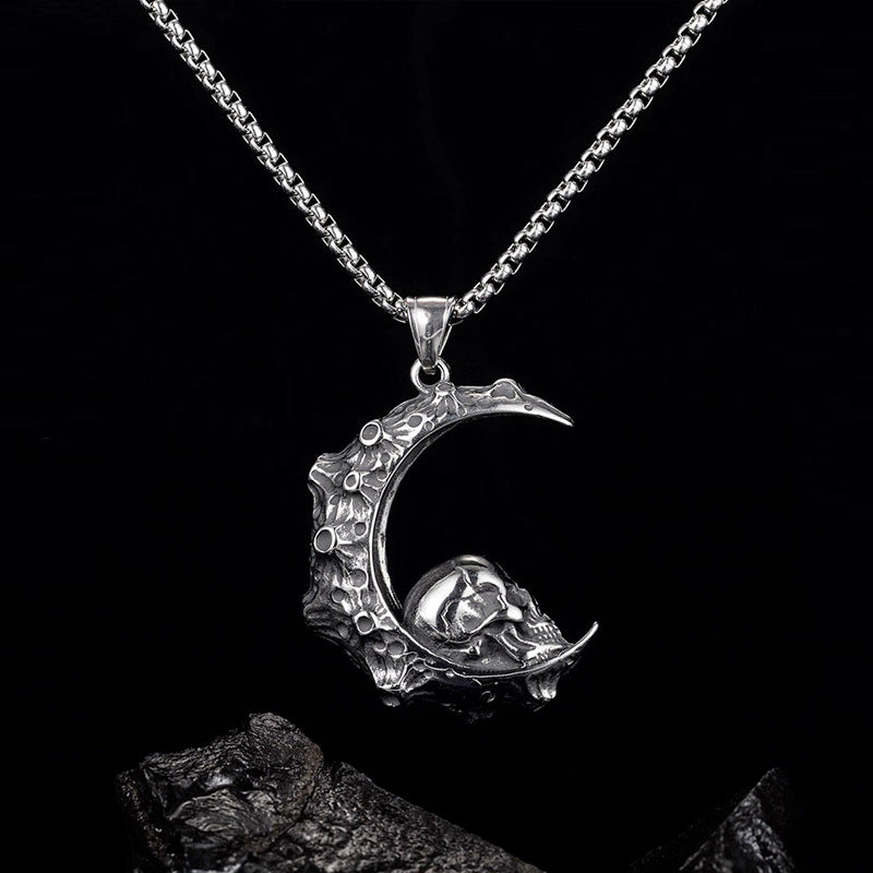 Skull in the Moon Pendant Necklace