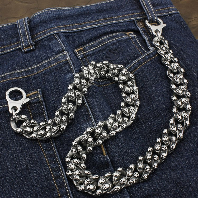 Huge Heavy 316L Stainless Steel Skulls Wallet Chain 34 inches/86.4cm