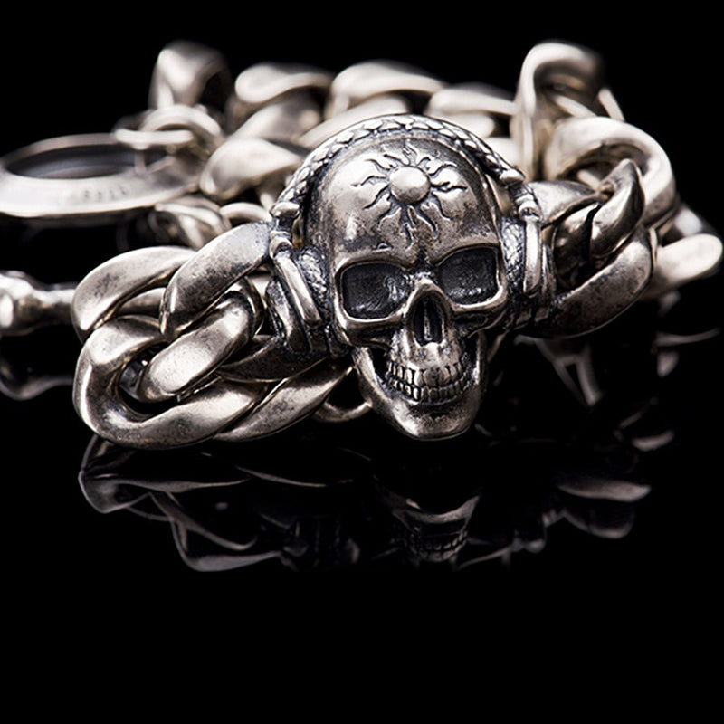 Unique 925 Sterling Silver Biker Skull Bracelet, badass biker skull bracelets, badass biker skull bracelet, badass skull accessories, badass skull jewelry